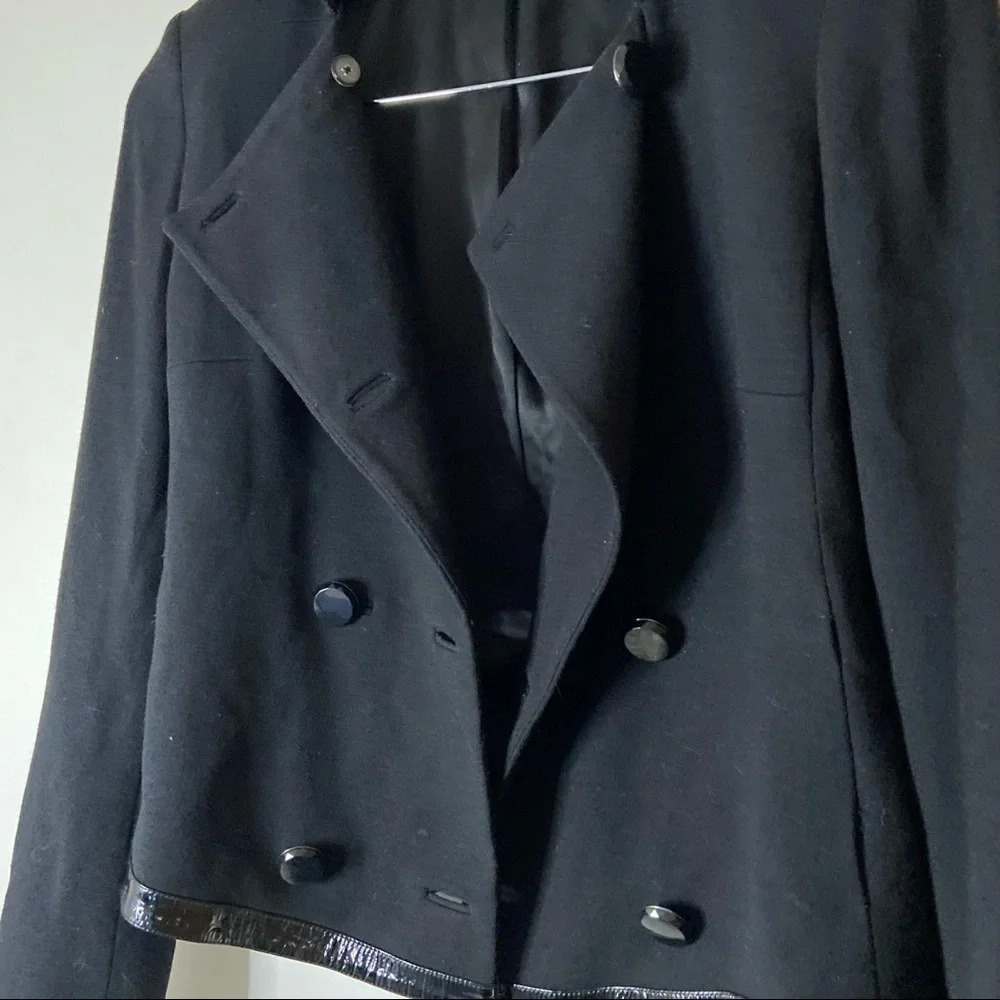 ELIE TAHARI Virgin Wool Leather Blazer Double Breasted Fall Jacket Size Small - Picture 2 of 14